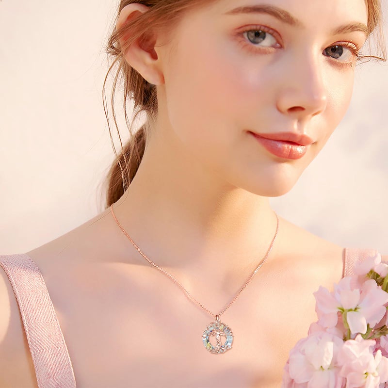 TOUPOP Tree of Life Necklace for Women Rose Gold Plated Sterling Silver Family Tree Pendant Irish Celtic Jewelry White Crystal Birthday Christmas Gifts for Mom Wife Her - Image 2